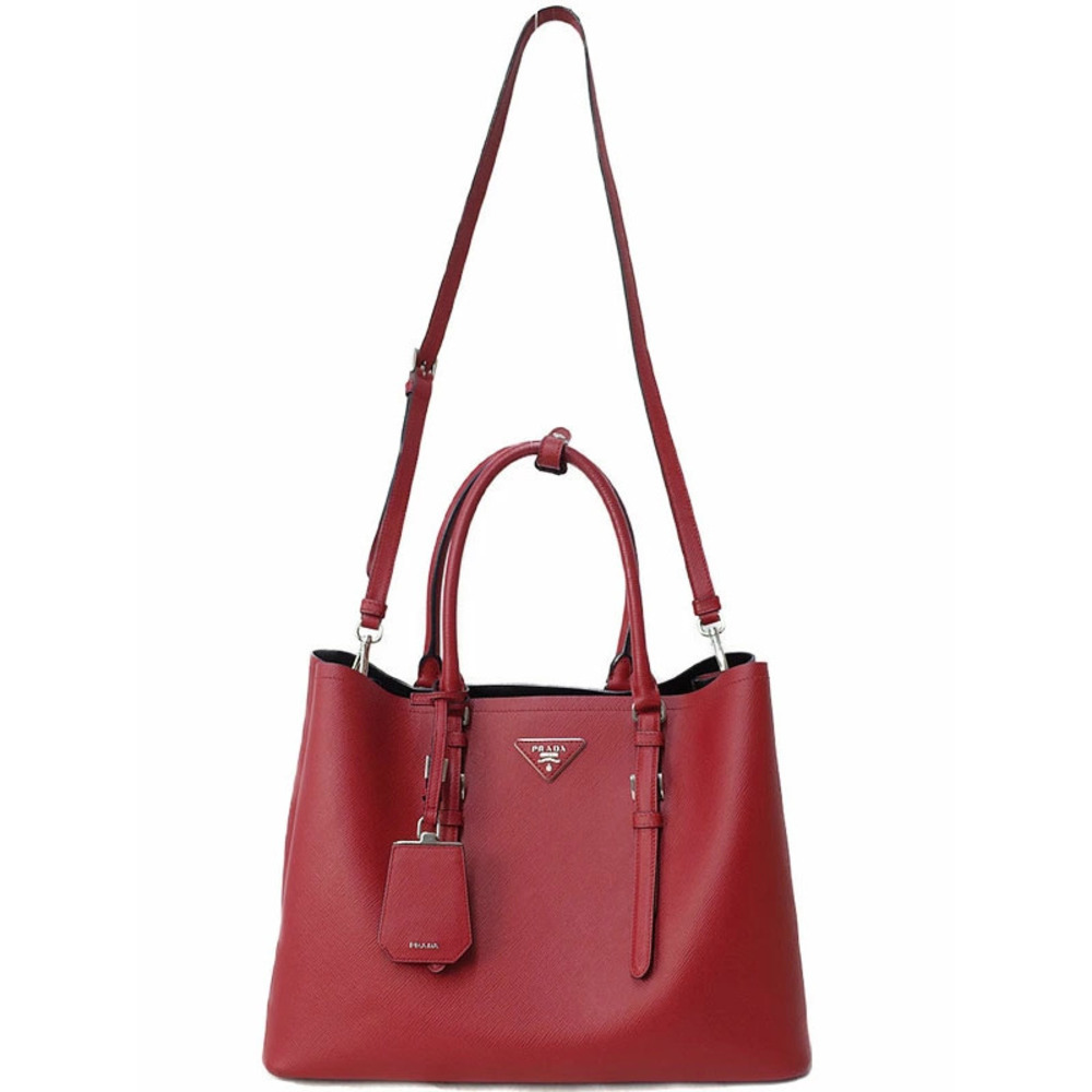 Prada Saffiano Cuir Double Handle Satchel red leather